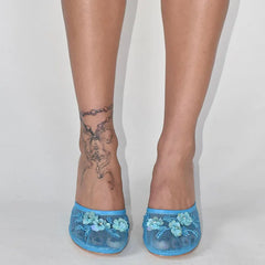 Embellished Mesh Wedge Mule Shoes
