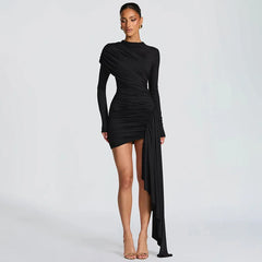 Long Sleeve Pleated Bandage Mini Dress