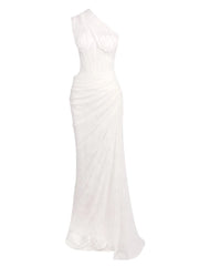 One Shoulder Corset Lace Draped Maxi Dress