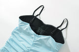 Contrast Color Ruched Strap Camisole Top With Paded Bra