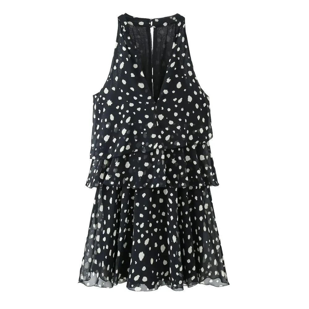 Polka dot v-neck sleeveless mini dress
