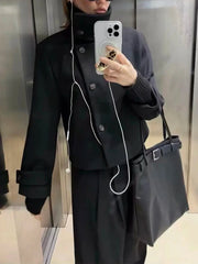 High Neck Solid Cropped Jacket