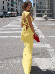Cap Sleeve Cowl Neck Column Evening Dress