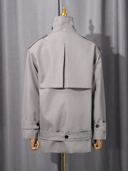Grey Turn Down Collar Belted Short Trech Coat