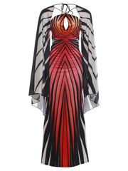 Stripe Design Batwing Sleeve Maxi Dress