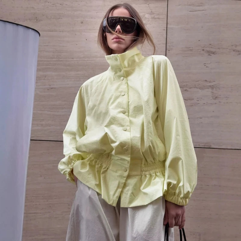 Stand Collar Ruffled Waist Jacket