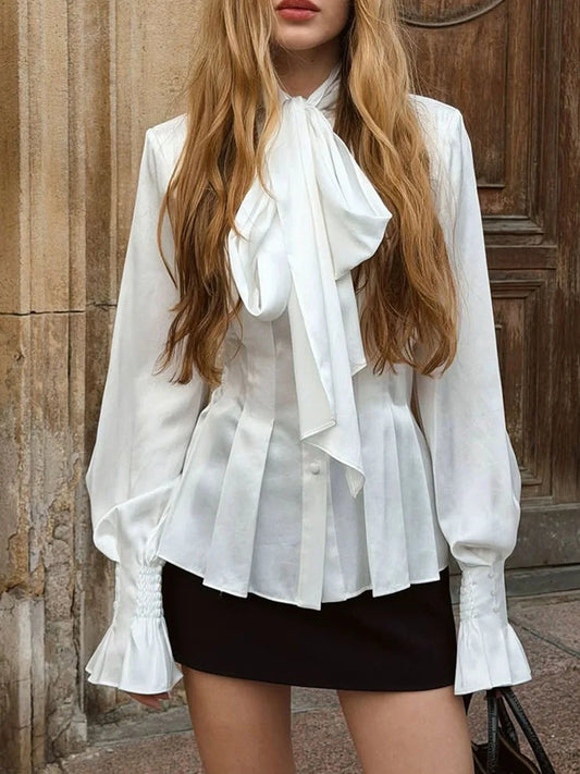 Turtleneck pleated front shirt close up