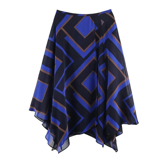Geometric print asymmetrical chiffon midi skirt