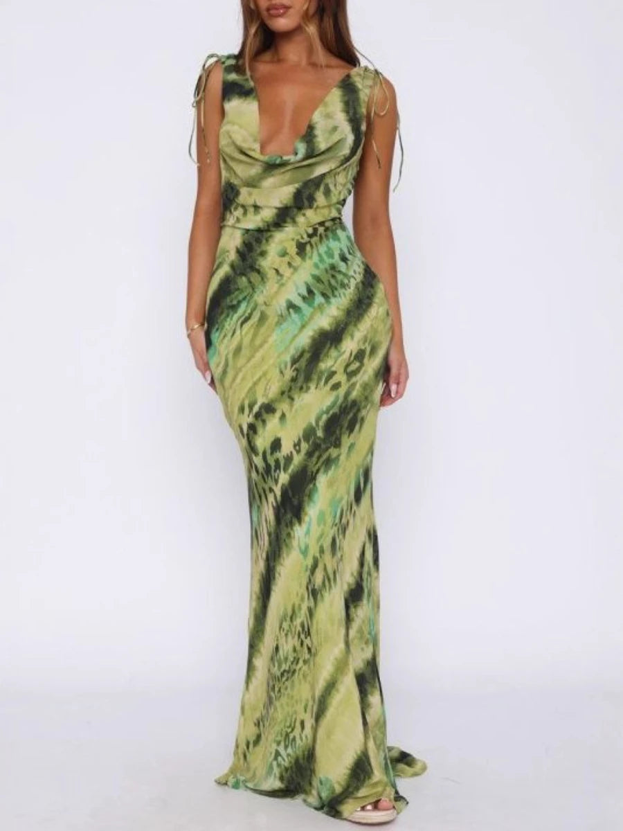 Green tie-dye dress worn by a model 