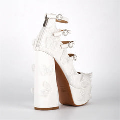 Platform Butterfly Lace Multi Buckle Heels