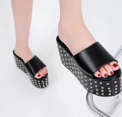 Rivet Design Platform Wedge High Heel Ladies Gothic Punk Shoes