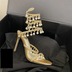 Crystal Pearl Ankle Strap Heels