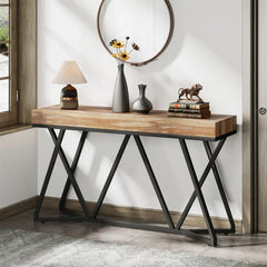 55" Wood Console Table | Entryway Sofa Table with Metal Base