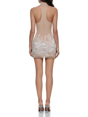 Applique Halter Neck Mini Dress Back View