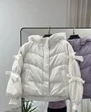 Women Parkas Sweet Bow Down Jacket Thick Hooded Coat