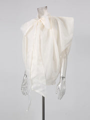 Oversized Sheer Bow Turtleneck Cape Top