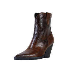 Pointed Stone Pattern High Heel Boots
