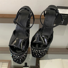 Chunky Platform Crystal Embellished Heels