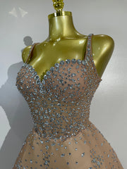Spaghetti Strap Rhinestone A-Line Mini Dress