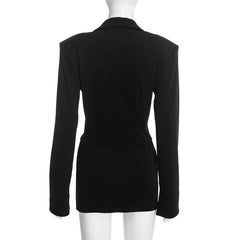 Structured Crop Hook Deep Neck Blazer and Mini Skirt Set