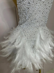 Beaded Feather Halter Sequin Mini Dress