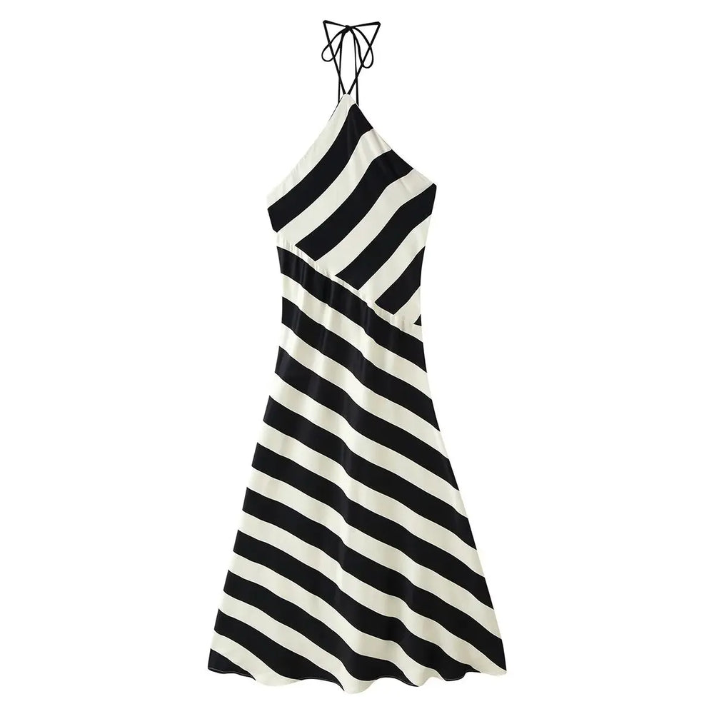 Striped halter midi dress front view