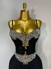 Strapless V-Neck Crystal Embellished Body-Con Maxi Dress