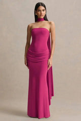 Strapless Choker Neck Gathered Waist Maxi Dress