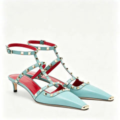 Riveted Square Toe Stiletto Heels