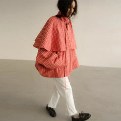Plaid stand up collar jacket in motion