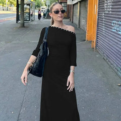 One Shoulder Hook Detail Neckline Maxi Dress