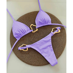 Solid Color Bikini with Gold Ring Detail