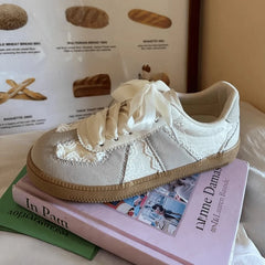 Lace Trim Ribbon Lace Up Sneakers