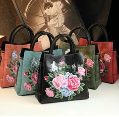 Leather Women Handbag Flower Design Crossbody Bags