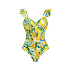 Ruffle Trim Floral Print Swimwear Set