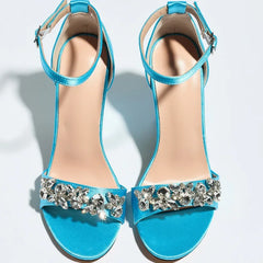 Crystal Embellished Square Heel Ankle Strap Sandals