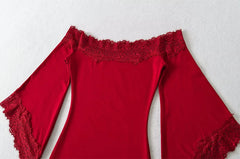 Off-Shoulder Bell Sleeve Lace Trim Mini Dress