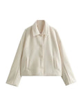 White Lapel Long Sleeve Chic Pocket Short Coat