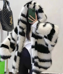 Zebra Striped Fur Women Hoodies