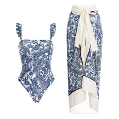 Bustier One-Piece Swimsuit and Wrap Skirt Set