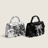 Weaving Bead Sheet Handbag Sequin Metal Bow Saddle Bag