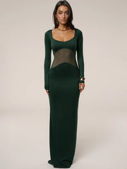 Mesh Patchwork Long Sleeve Maxi Dress