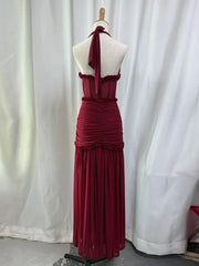 Sheath Halter Neck Ruched Maxi Dress