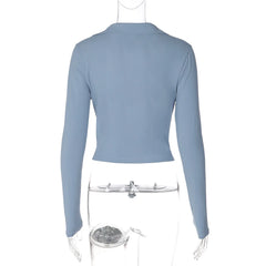 Cowl Neck Collar Long Sleeve Cropped Shirt