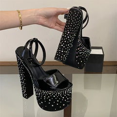 Chunky Platform Crystal Embellished Heels