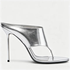 Patent Thong Heeled Mules
