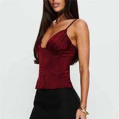 Spaghetti Strap Hook Boned Satin Corset Top