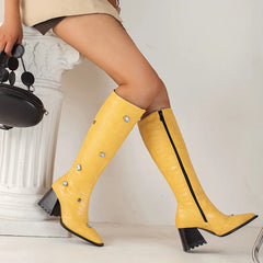 Calf Boots PU Leather Square Toe Zipper Women's Boots