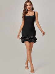 Black Elegant Spaghetti Strap MIdi Skirt For Women