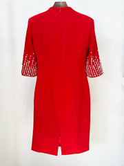 V-Neck Beaded Sleeve Knee Dress